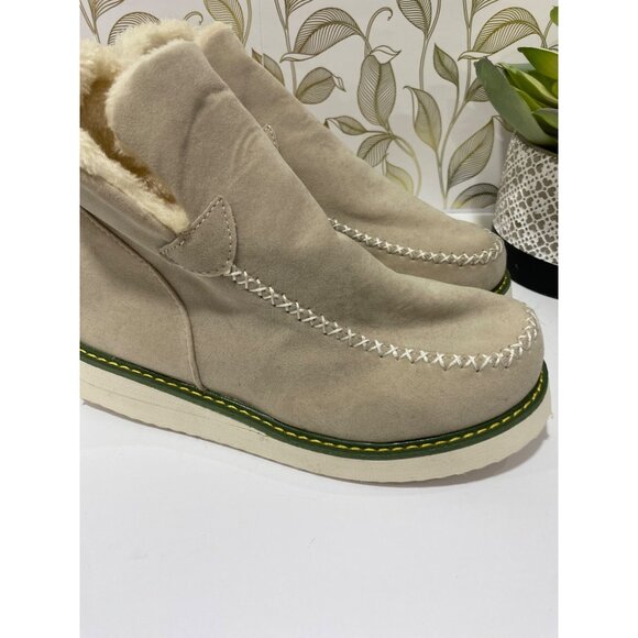 AVSICES Cozy Beige Faux Suede Ankle Boots With Fleece Lining & Sport Patch - Picture 8 of 12